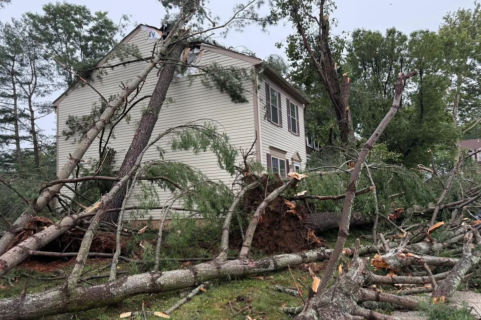 Downed trees into a house in Burke, Virginia
