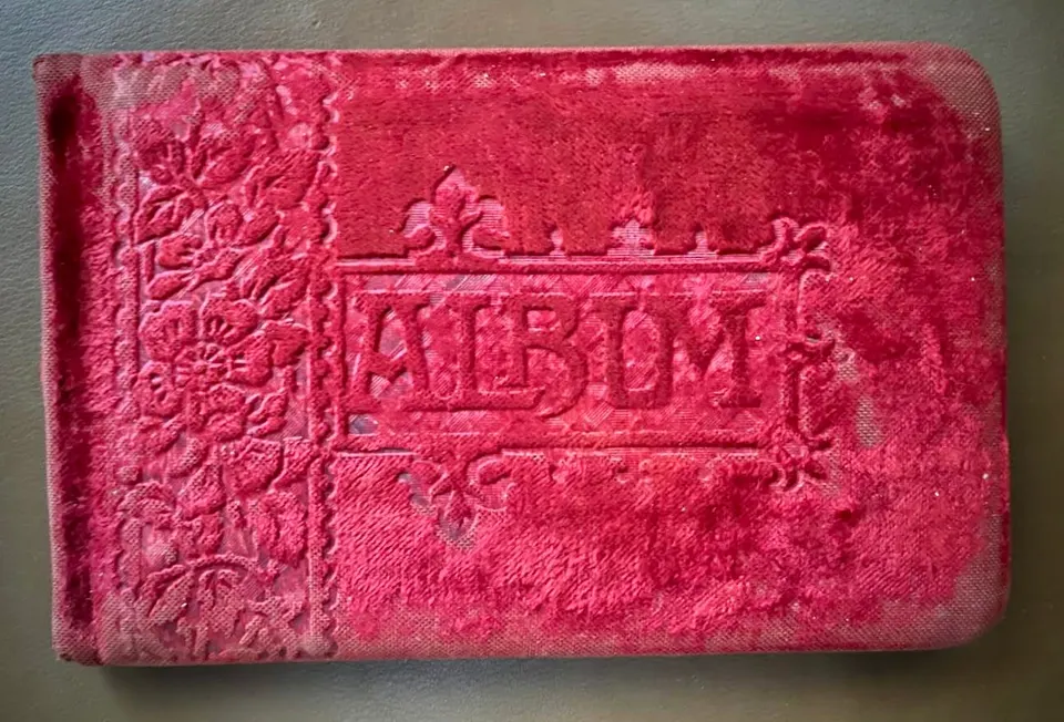 "There is a lovely inscription, dated October 9, 1888, from one Joseph W. Robbins, her future first husband...." Courtesy Carol McEwen.