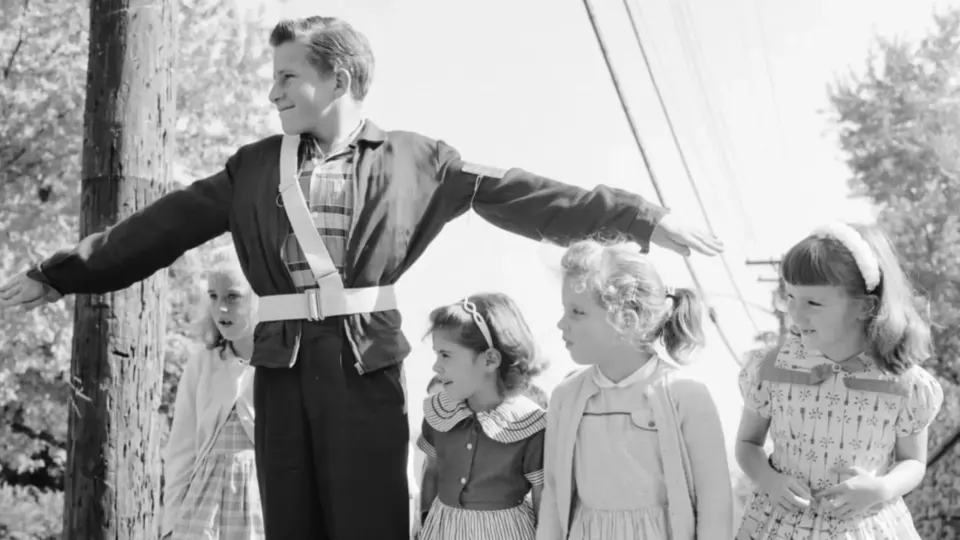 "Being chosen as a Safety Patrol ran a close second in the prestige race. They were always boys – no girls...." Photo by George Heyer/ Three Lions / Getty Images. Courtesy...