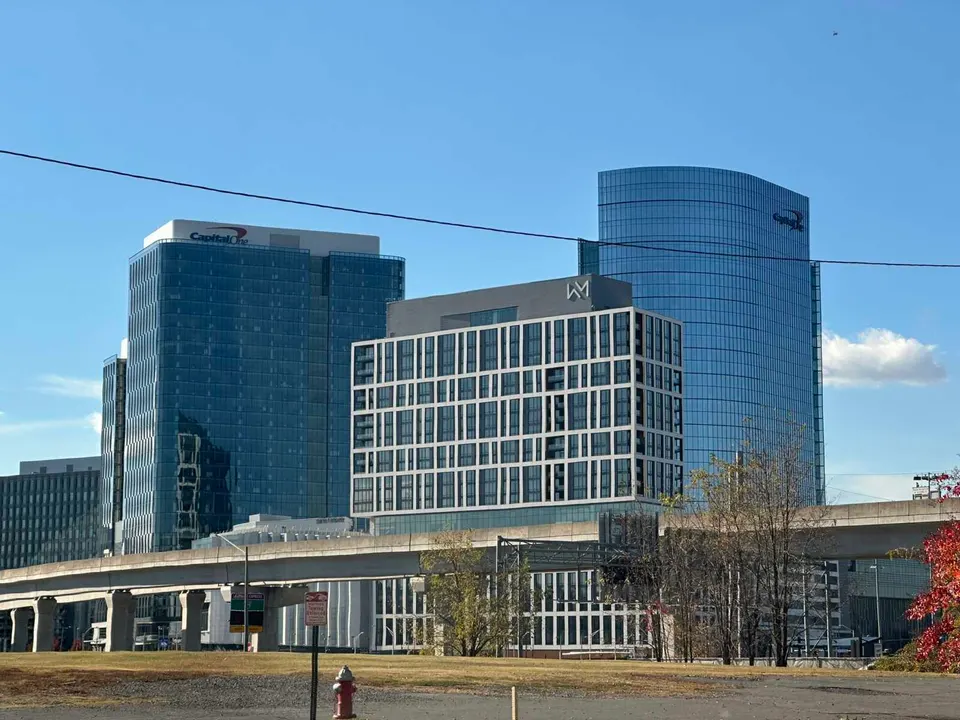 View of Capital One Center from Anderson Road in Tysons (staff photo by Angela Woolsey)