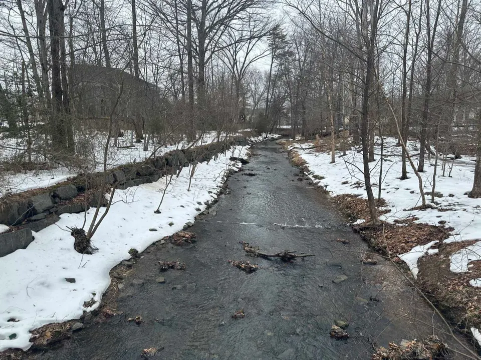 Water flowing in Wolftrap Creek as snow melts (staff photo by Angela Woolsey)