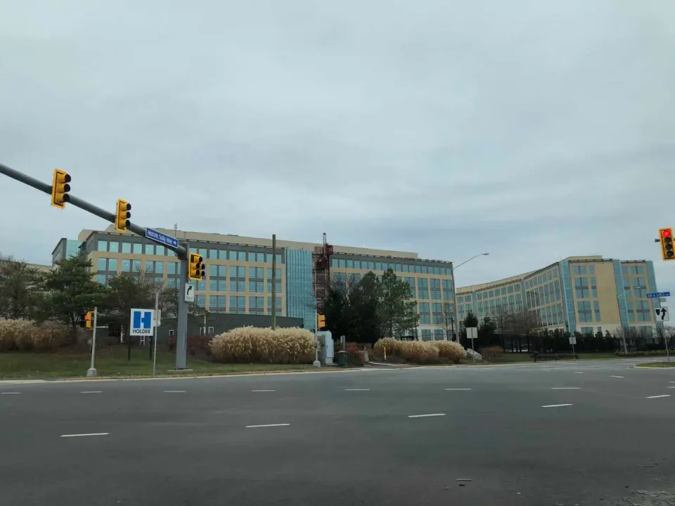 Two of the Dulles Discovery office buildings (staff photo by Angela Woolsey)