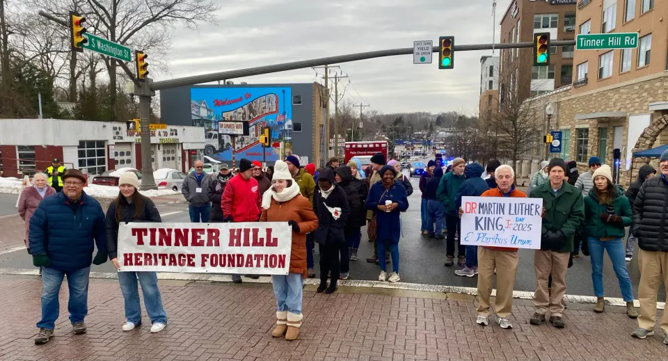 Annual March for Unity and Freedom, with Social Justice Workshop, Sat. Jan. 18 in Falls Church. Tinner Hill Heritage Foundation Founder Ed Henderson (far left); City Manager...