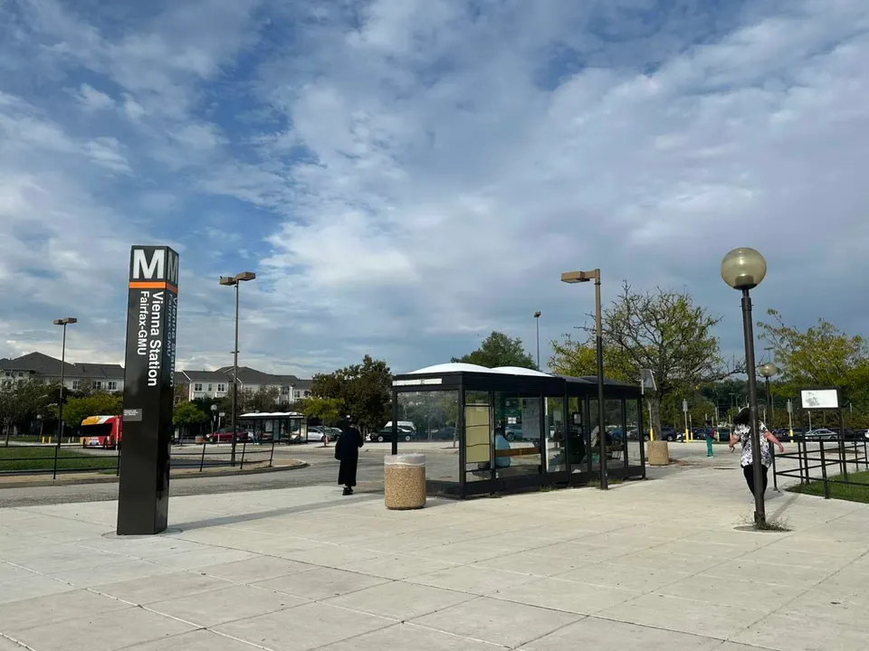 Bus shelters at the Vienna Metro station (staff photo by Angela Woolsey)