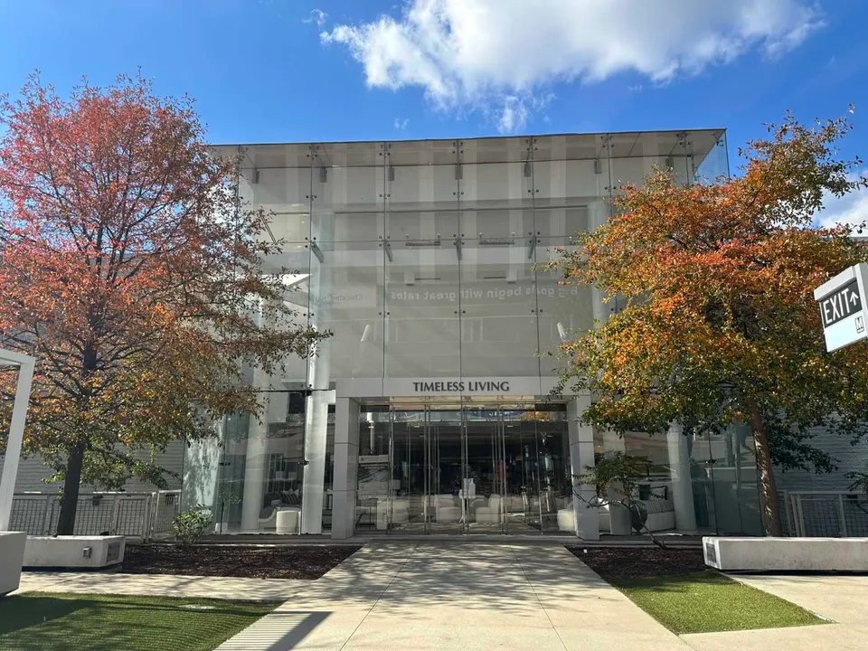 Entrance to the former Lord & Taylor store, now occupied by Timeless Living, from the Plaza at Tysons Corner Center (staff photo by Angela Woolsey)