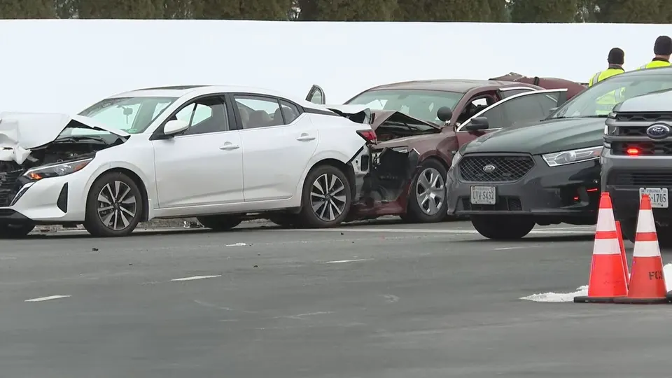 vehicles in a car crash are seen