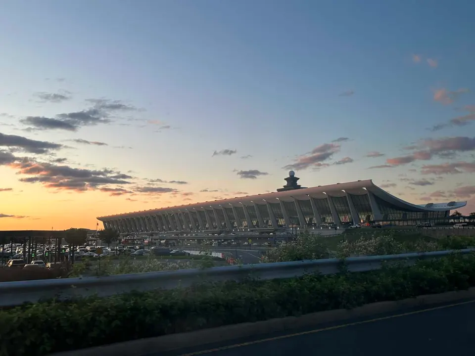 Dulles International Airport main terminal at sunrise (staff photo by Angela Woolsey)