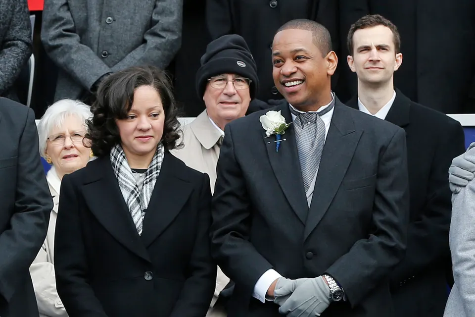 FILE - Lt. Gov. Justin Fairfax, right, and his wife, Cerina, at the inauguration of Gov. Ralph Northam at the Capitol in Richmond, Va., Saturday, Sept. 13, 2018. (AP...