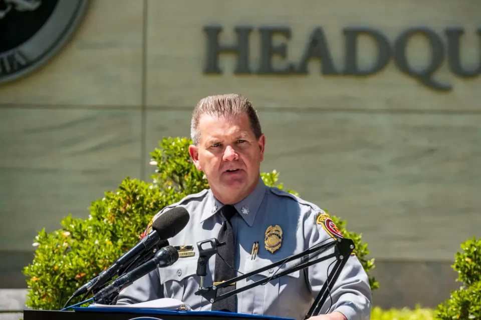 Fairfax County Deputy Chief of Police for Investigations and Operations Support Lt. Col. Tom Ryan announces the arrest of Jasmine Moawad for posing as an attorney and...