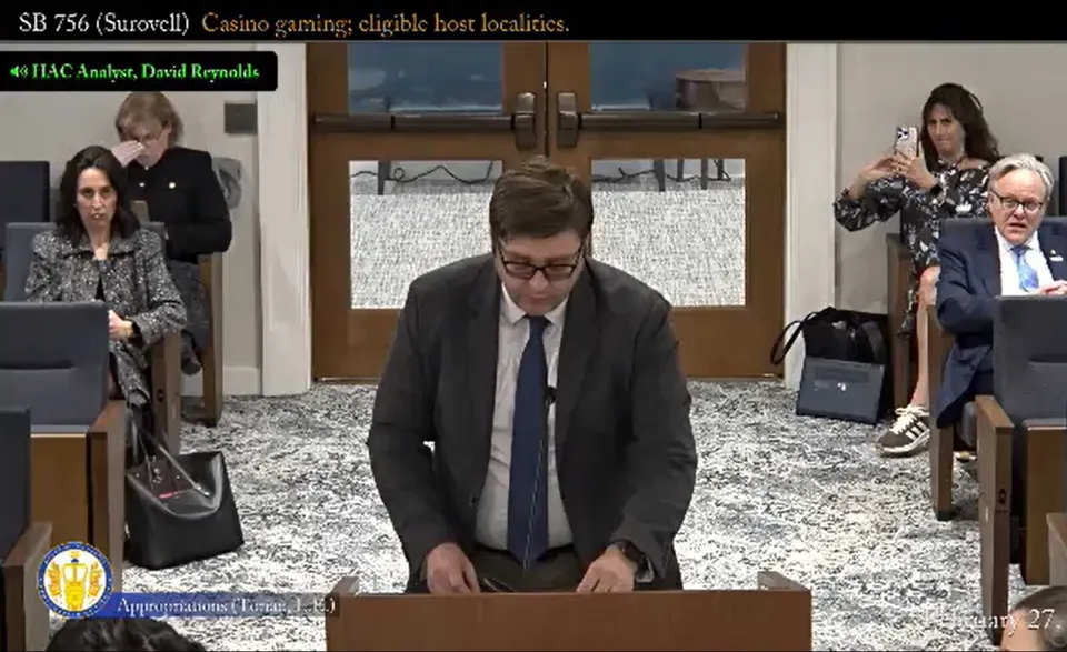 House Appropriations Committee legislative fiscal analyst David Reynolds presents Senate Bill 756, which would make Fairfax County eligible for a casino (via Virginia House of...