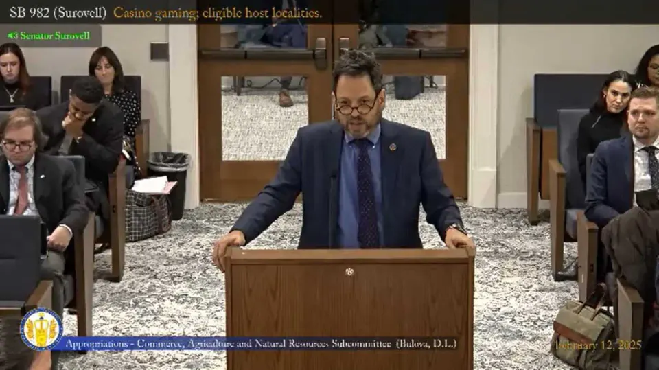 Sen. Scott Surovell presents his bill to make Fairfax County eligible for a casino to a House Appropriations subcommittee in February 2025 (via Virginia General Assembly)