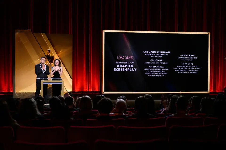 Bowen Yang and Rachel Sennott host the announcement of the 97th Oscars® nominations, on Thursday, January 23, 2025. (photo by Richard Harbaugh / The Academy)