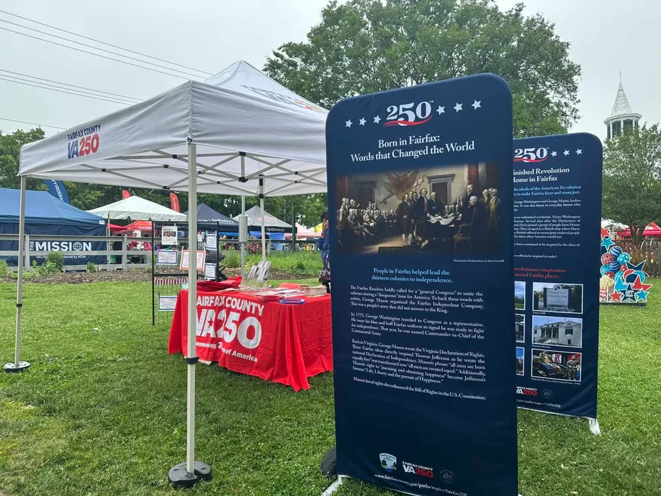Fairfax County 250th Commission display at ViVa Vienna (staff photo by Angela Woolsey)