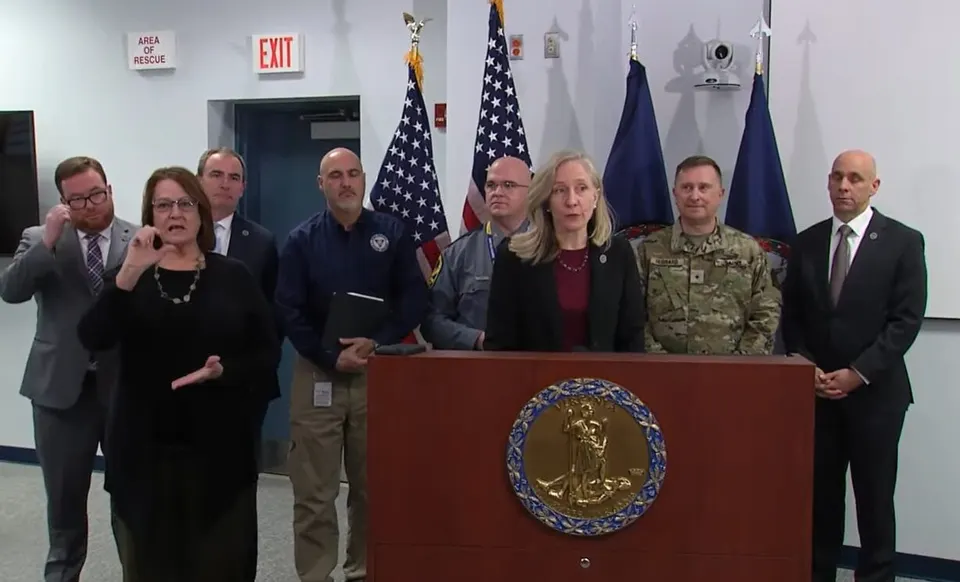 Virginia Gov. Abigail Spanberger and other state officials discuss their preparations for an expected winter storm on Jan. 22, 2026 (via Abigail Spanberger/YouTube)