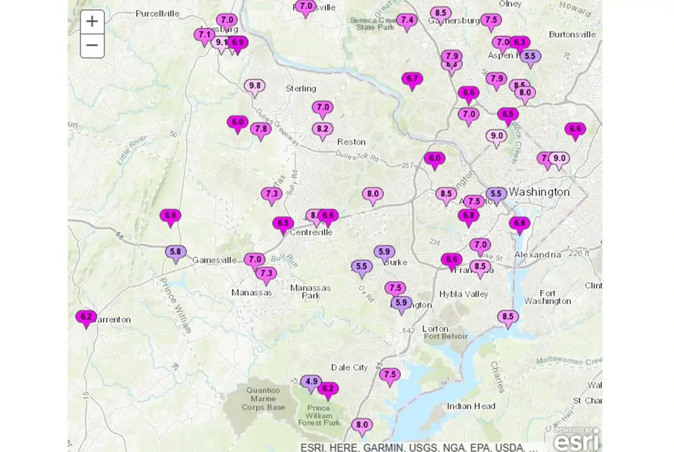 Preliminary snowfall totals for D.C. region from Winter Storm Fern on Jan. 25, 2026 (via National Weather Service)