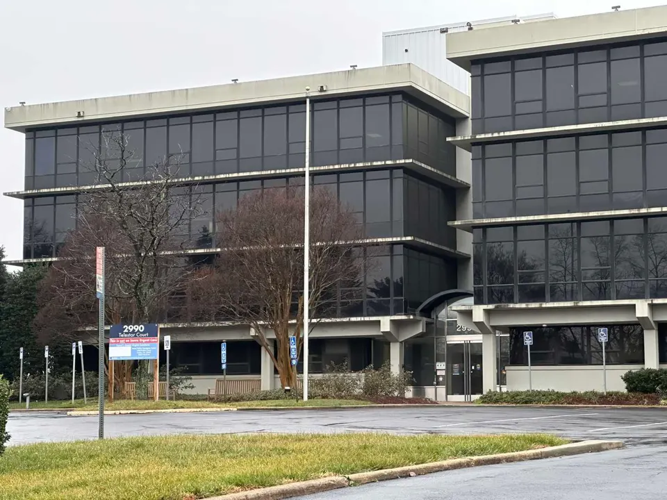 A vacant office building formerly occupied by Inova Health System at 2990 Telestar Court in Merrifield is being converted to affordable housing (staff photo by Angela Woolsey)
