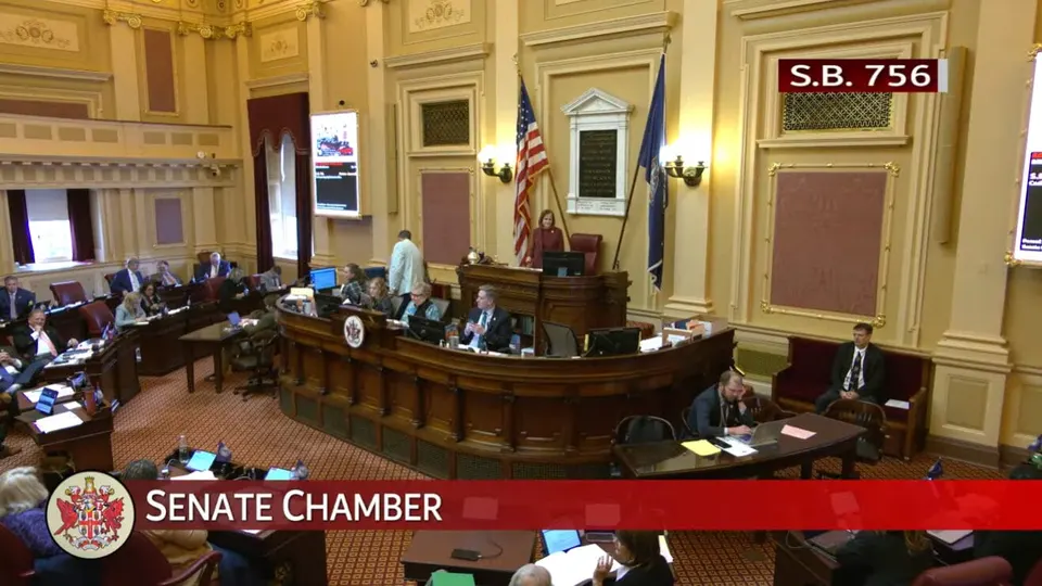 Virginia Senate chamber during final vote on SB 756 on March 14, 2025 (via Senate of Virginia/YouTube)