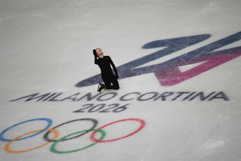 Ilia Malinin, of the United States, practices during a figure skating training session ahead of the 2026 Winter Olympics, in Milan, Italy, Tuesday, Feb. 3, 2026. (AP...