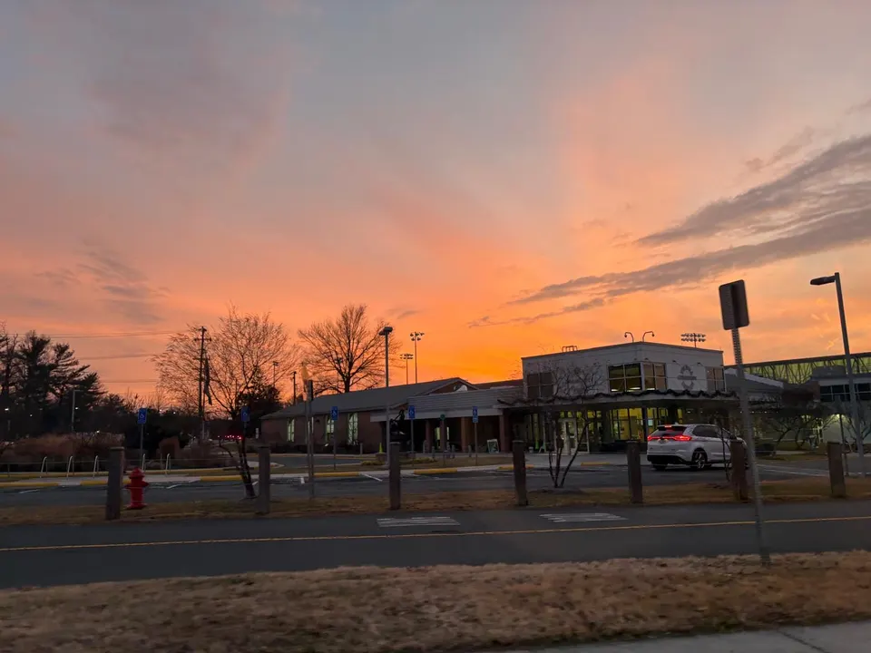 The Vienna Community Center during a winter sunset (photo by Amy Woolsey)