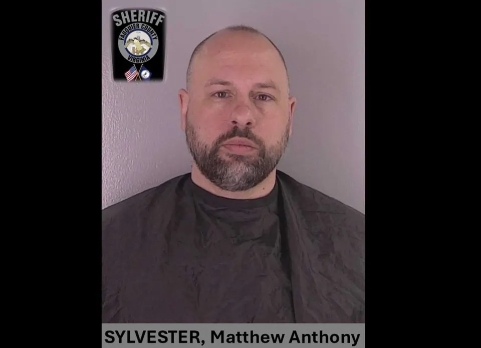 Booking photo for Fairfax County Police Department Sgt Matthew Anthony Sylvester (courtesy Fauquier County Sheriff’s Office)