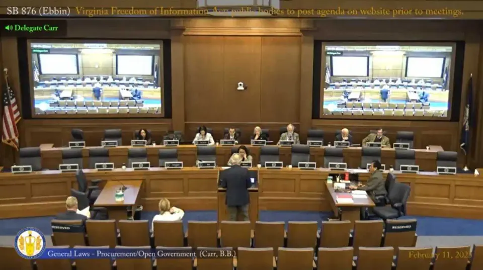 State Sen. Adam Ebbin presents Senate Bill 876 to amend Virginia FOIA rules before the House open goverment subcommittee (via Virginia General Assembly)