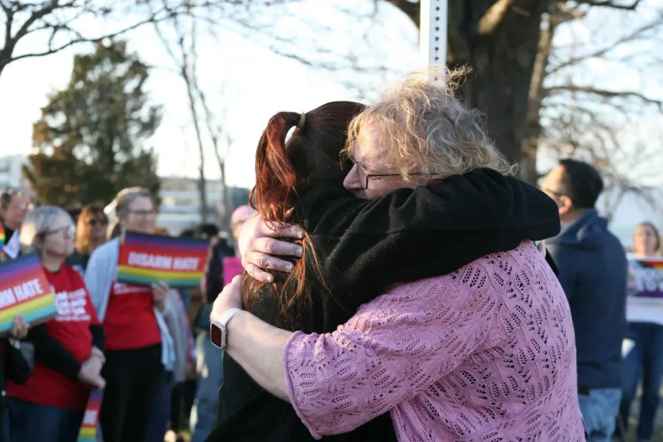 A Trans Day of Visibility rally outside a school board meeting at Luther Jackson Middle School (staff photo by Vernon Miles)