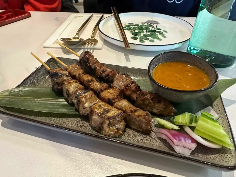 Chicken and beef satay skewers from Southeast Impression in Fairfax City (staff photo by Angela Woolsey)