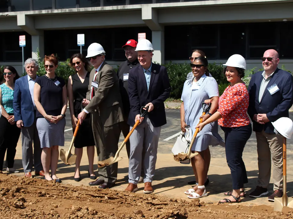 Fairfax County officials in 2025 broke ground on an affordable housing project at 2990 Telestar Court in Merrifield (staff photo by Jared Serre)