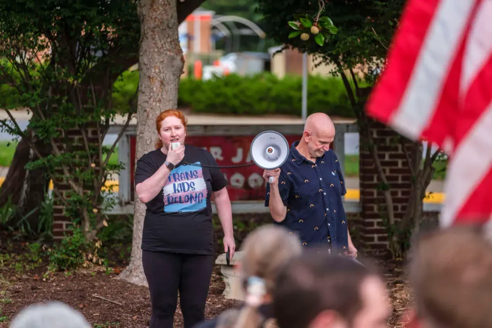 Scenes from a transgender rights rally at Luther Jackson Middle School in Fairfax (staff photo by Jay Westcott)