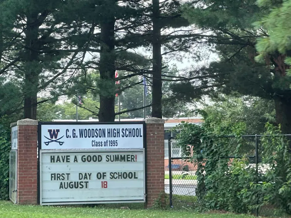 Woodson High School sign advertises first day of the 2025-2026 school year (staff photo by Angela Woolsey)