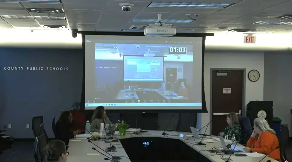 The Fairfax County School Board’s governance committee discusses draft AI policies at its March 17, 2026 meeting (via FCPS/YouTube)