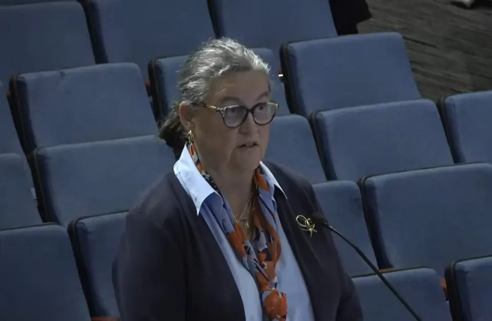 Fairfax County Public Schools Superintendent Michelle Reid presents her proposed reductions in the fiscal year 2027 budget to the school board on May 7, 2026 (via FCPS/YouTube)