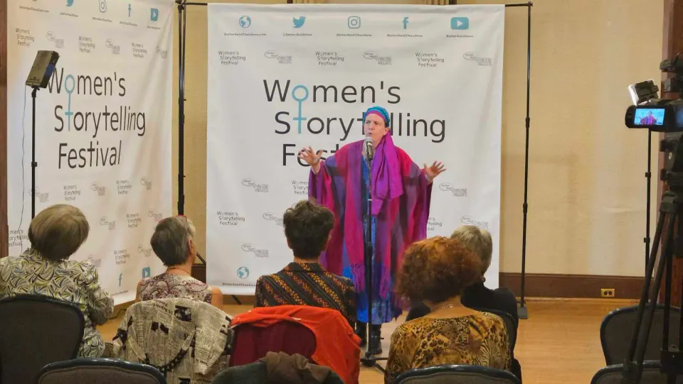 Andrea Kamens from Boston performs at the 2024 Women’s Storytelling Festival (courtesy Better Said Than Done)