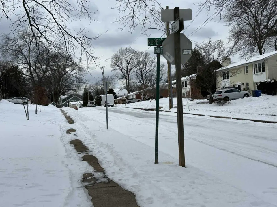 Snow and ice cover Rupert Street in McLean on Jan. 8, 2025 (courtesy Jennifer Myers)