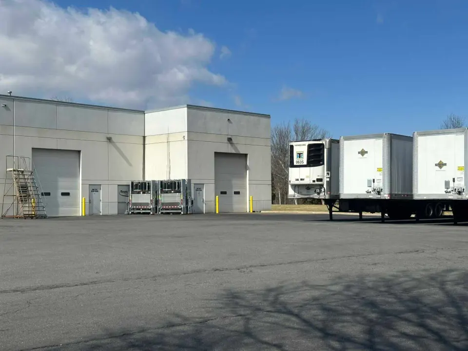 A warehouse with trucks in the Westfields area of Chantilly (staff photo by Angela Woolsey)