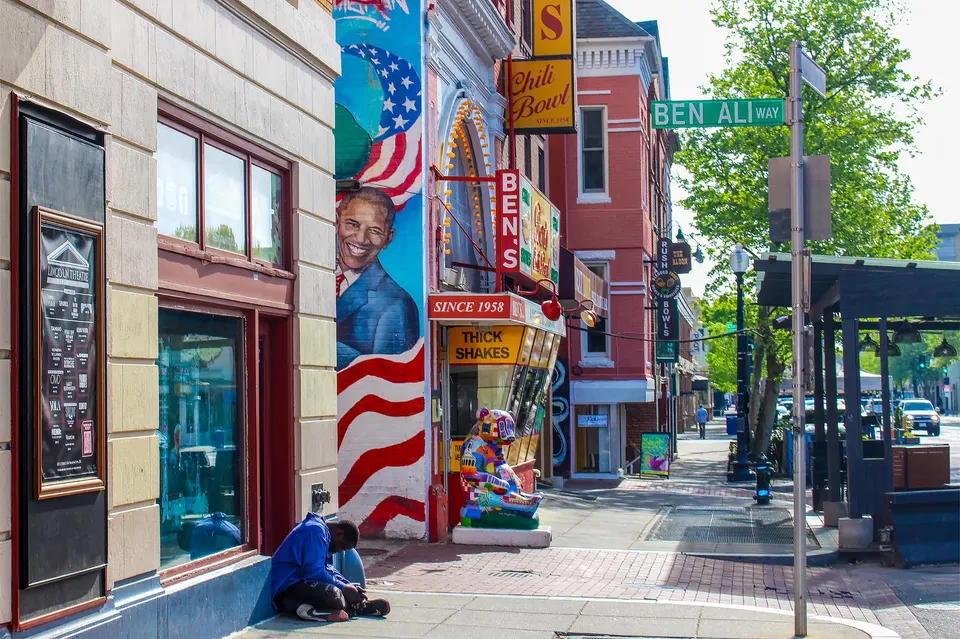 "Historic DC: Ben's Chili Bowl Sidewalk Vision," by Brian Kent, will be on display in the Falls Church Arts' "250 and Counting" exhibition, April 18-May 31. Courtesy FCA.