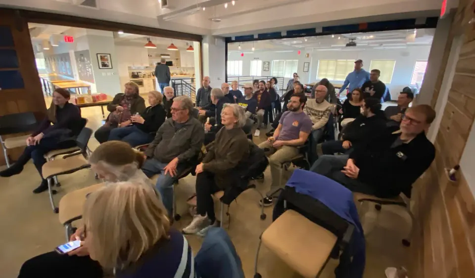 Good crowd gathered at Viget to discuss housing issues and see Underhill's video premier. Photo by Chris Jones.