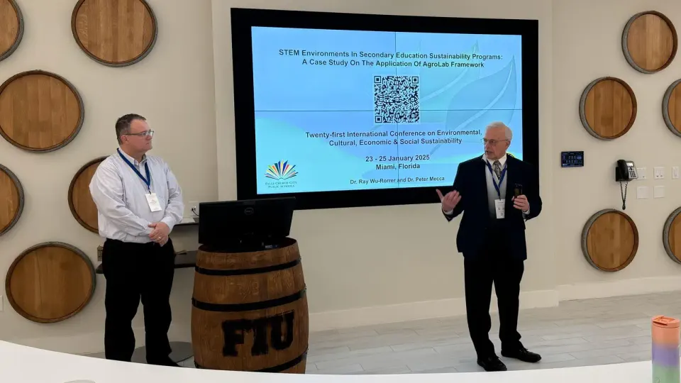 Dr. Ray Wu-Rorrer (left) and Dr. Peter Mecca presenting at the 21st International Conference on Environmental, Cultural, Economic & Social Sustainability in Miami, Florida....