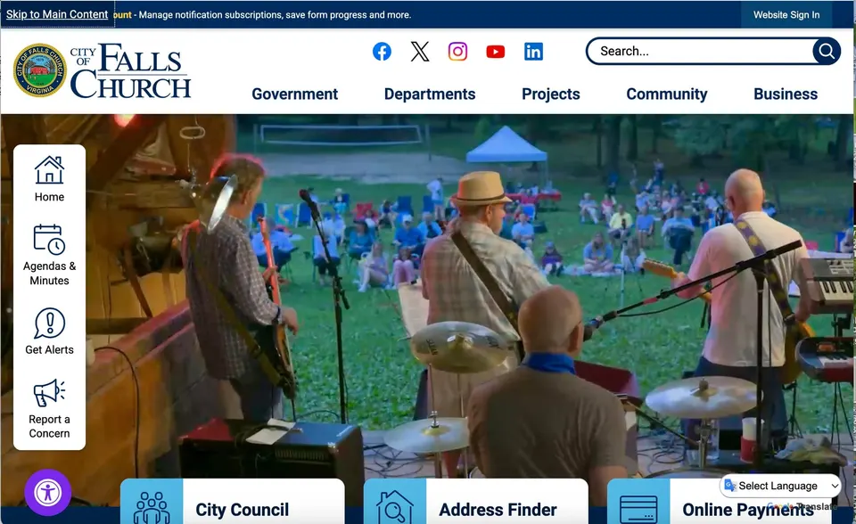 "....the City now provides a more streamlined experience that delivers information with fewer clicks." Screenshot from Falls Church City's new website.