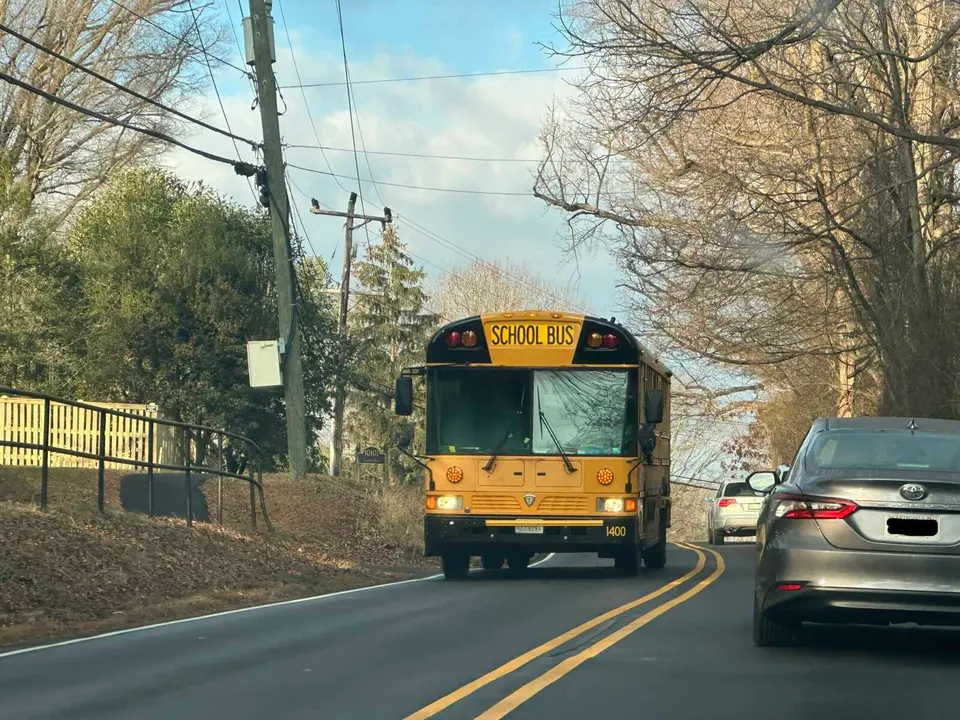 A school bus on Lawyers Road near Vienna (staff photo by Angela Woolsey)
