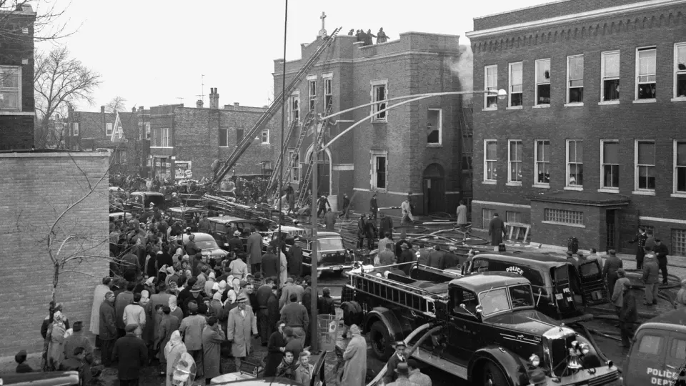 Our Lady of the Angels School fire, 1958. Courtesy WTTW.