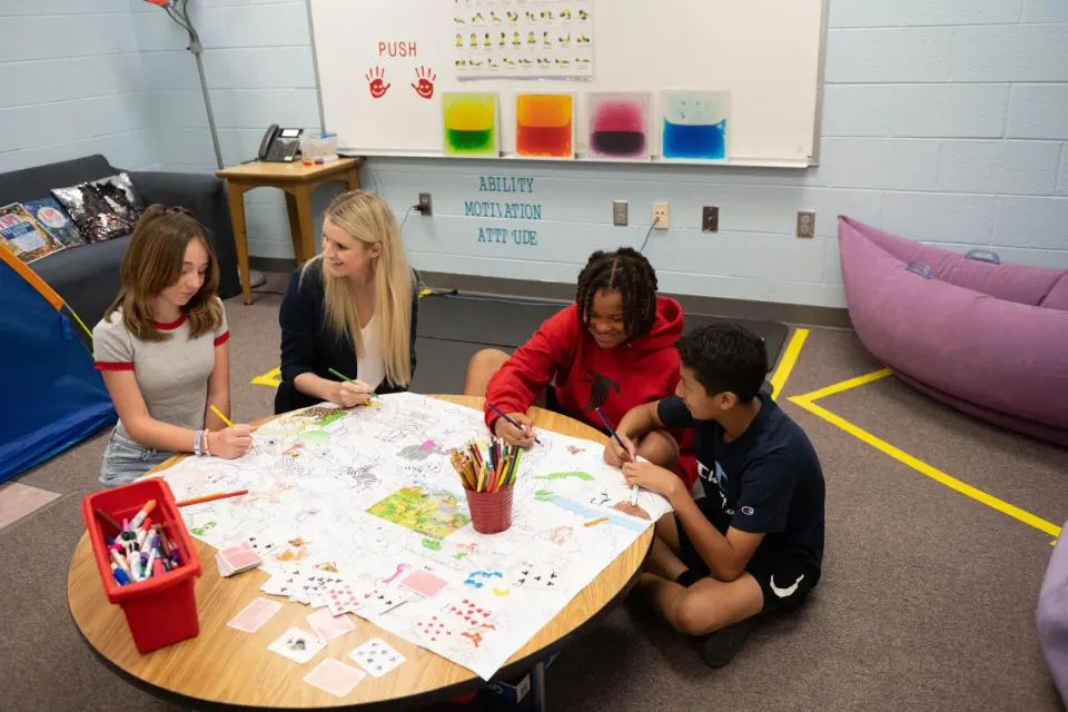 Rachel coloring with students
