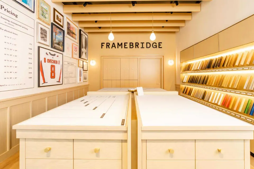Inside Framebridge’s new store at the Chesterbrook Shopping Center in McLean (courtesy Federal Realty)