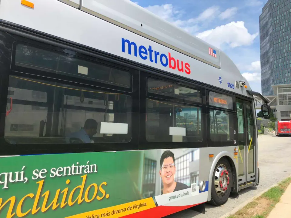 A Metrobus at the Tysons Metro station (staff photo by Angela Woolsey)