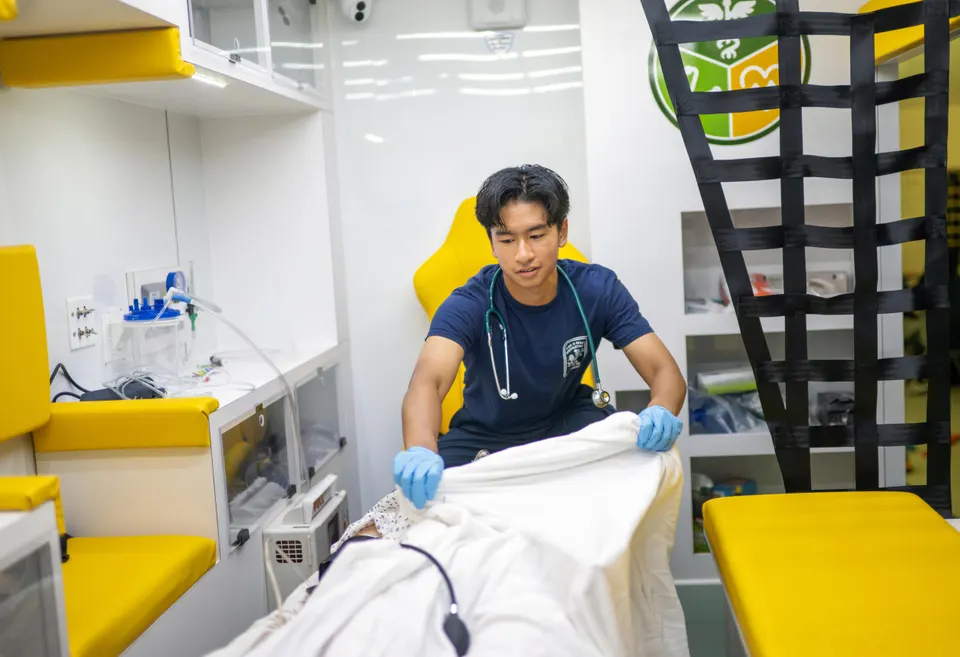 Jeremy working in the simulation ambulance.