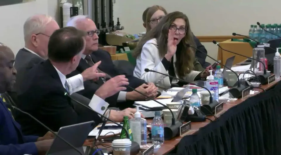 George Mason University Board of Visitors discusses a resolution on antisemitism at its Feb. 27, 2025 meeting (image via GMU TV)