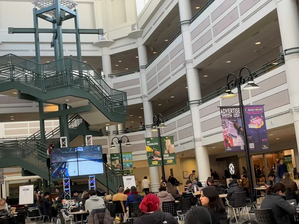 Olympics watch party for figure skater and student Ilia Malinin at George Mason University (staff photo by Emily Leayman)