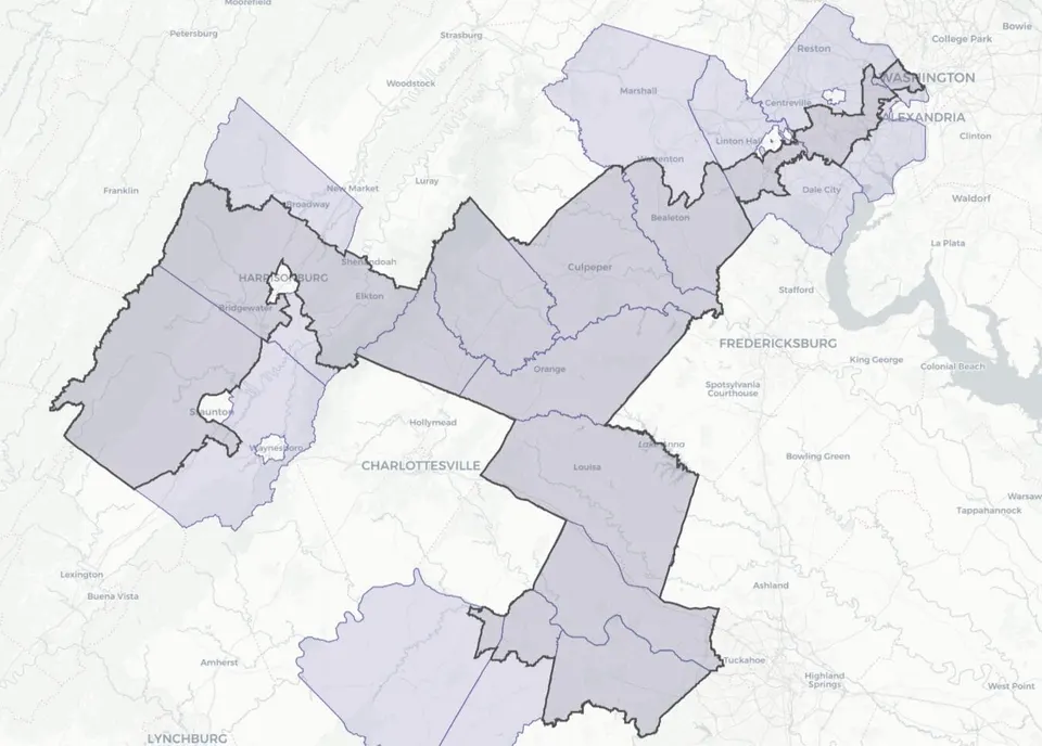 Virginia’s 7th Congressional District under the General Assembly’s 2026 redistricting map (via Virginia Public Access Project)