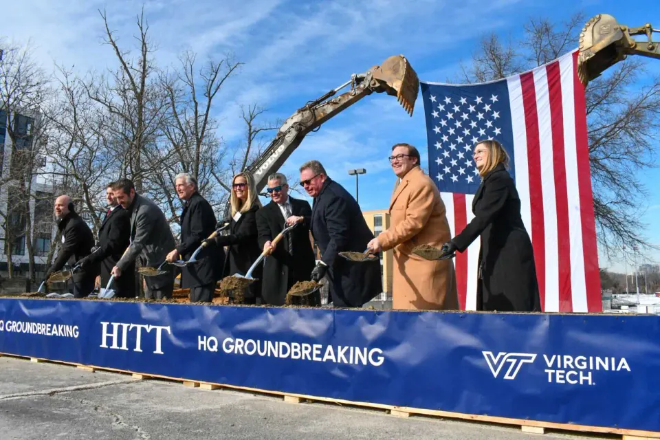 Dranesville District Supervisor Jimmy Bierman (right), Hitt Contracting CEO Kim Roy (center) and Rep. Don Beyer attend HITT headquarters groundbreaking on Jan. 23, 2025 (staff...
