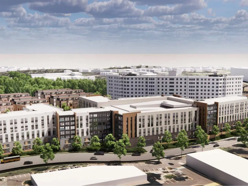 A rendering of the proposed new housing on the Eaves Fairfax Tower property in Idylwood (via Vika Virginia/Fairfax County)